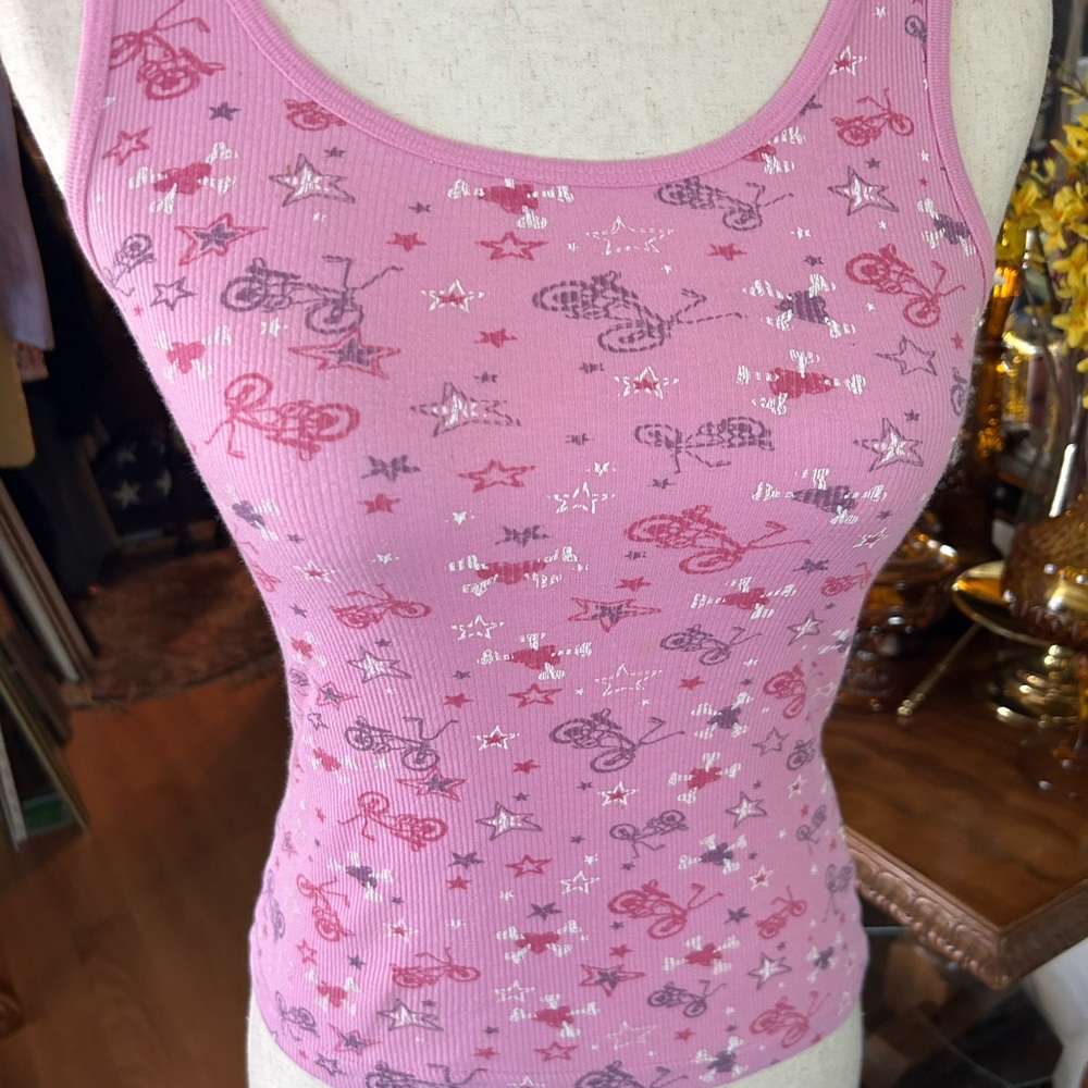 Vintage Delia's Pink Ribbed Graphic Tank Top w Bikes - Picture 5 of 13